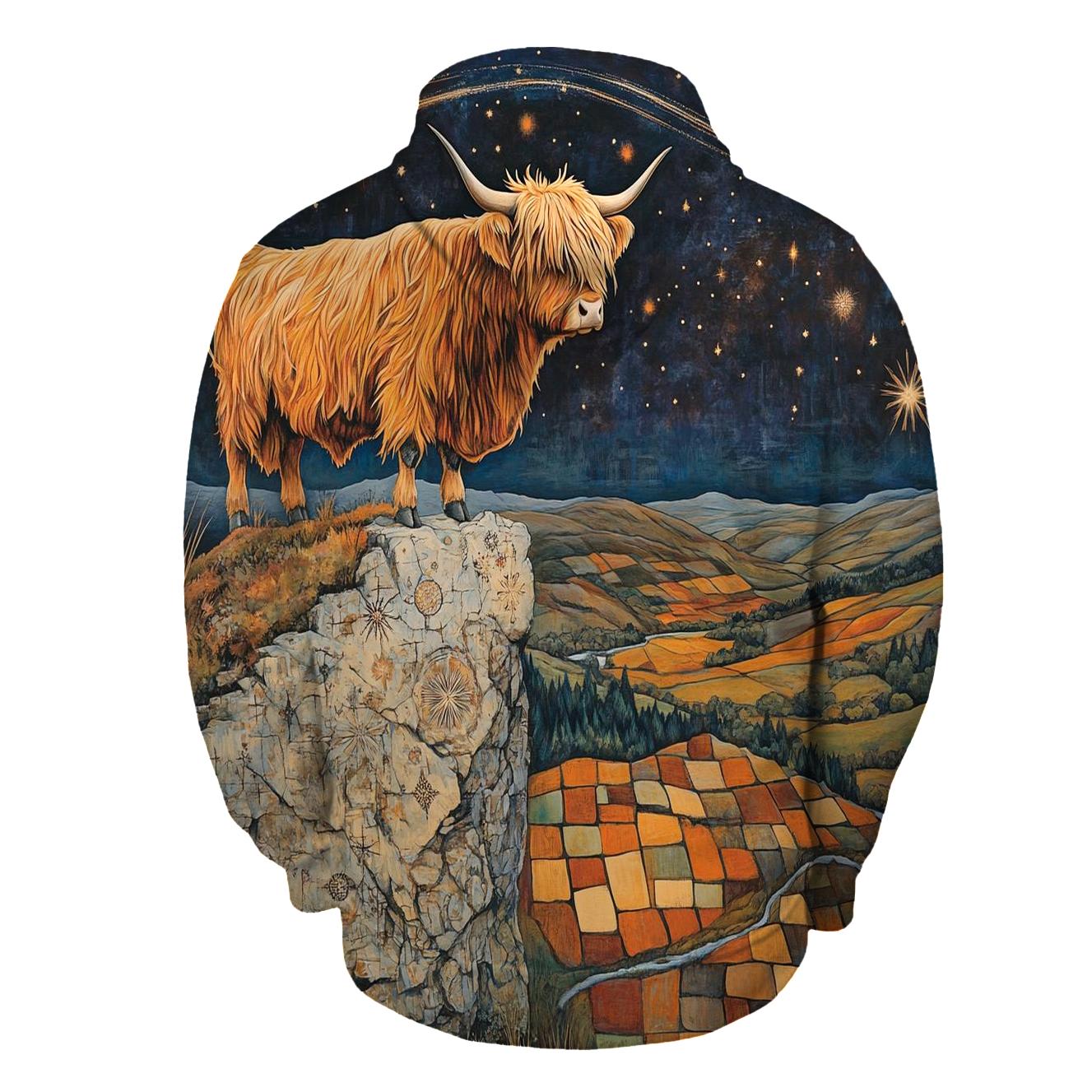 Highland Cow On The Comet Stone Outcrop designer hoodies