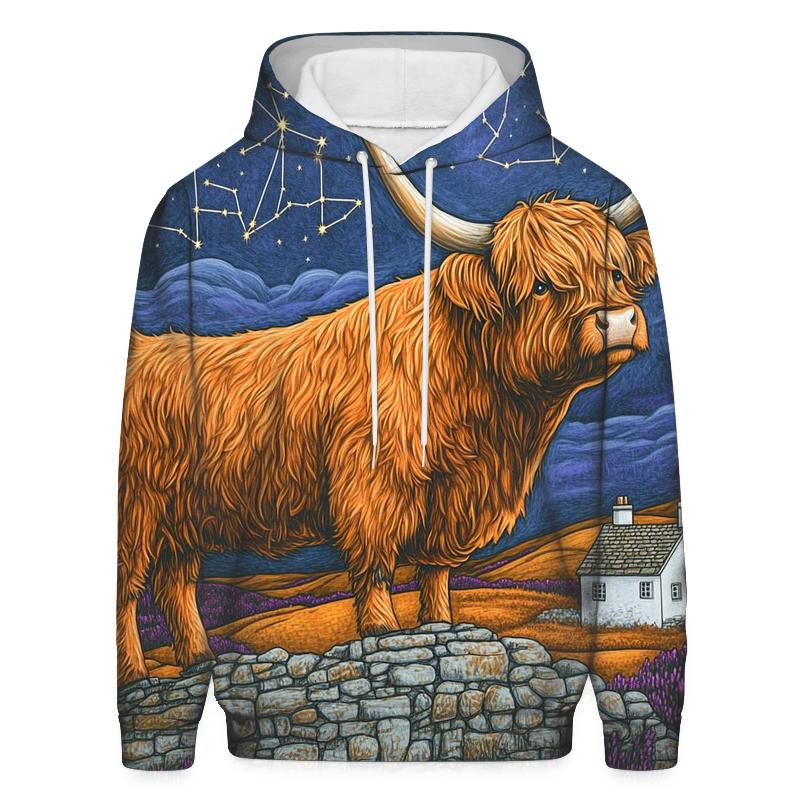 Highland Cow Stargazer Of The Heather Moors pullover hoodies