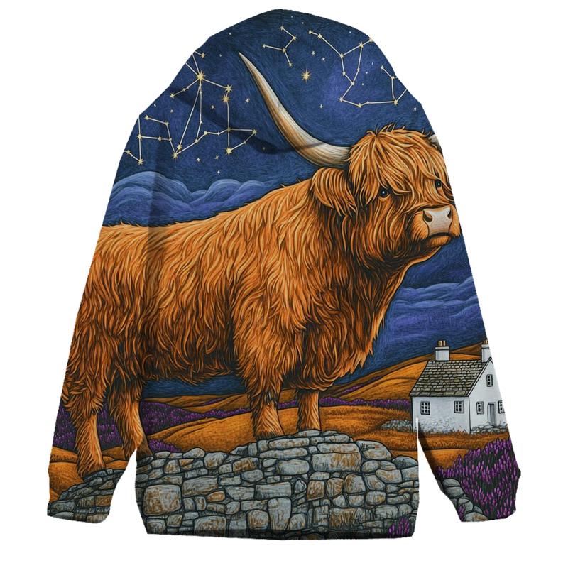 Highland Cow Stargazer Of The Heather Moors pullover hoodies
