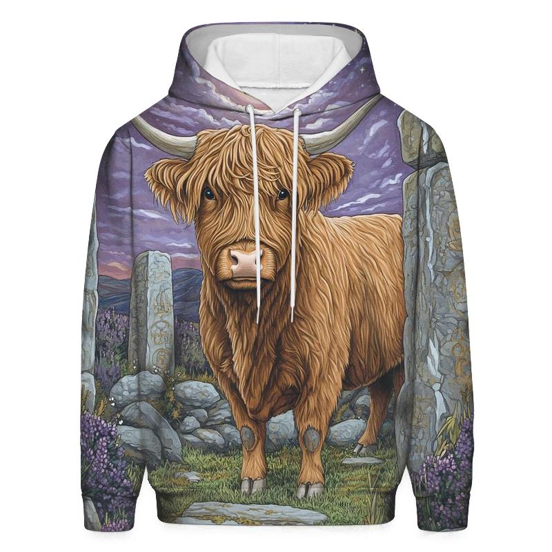 Stone Circle At Dusk With Highland Cow hoodie designs