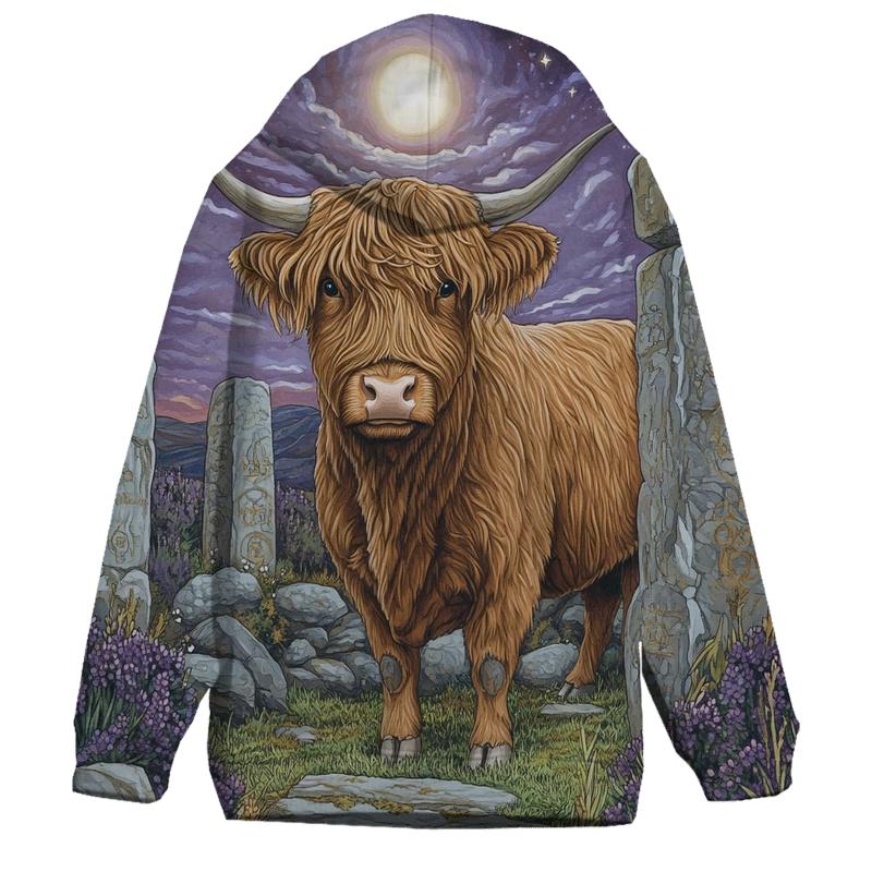 Stone Circle At Dusk With Highland Cow hoodie designs
