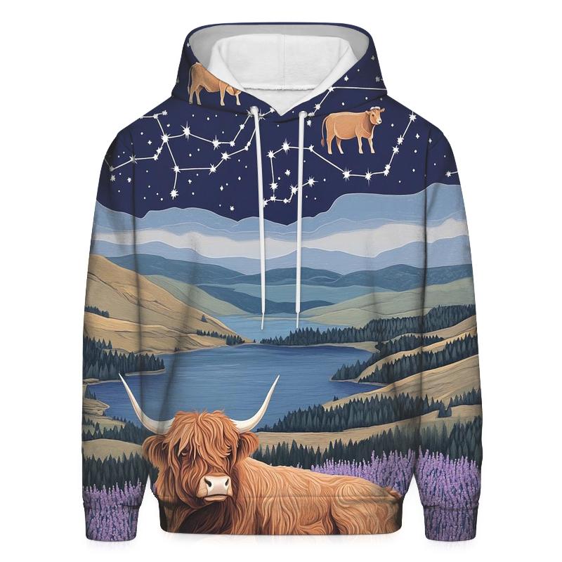 Heather Ridge With Highland Cow Constellations embroidered hoodies