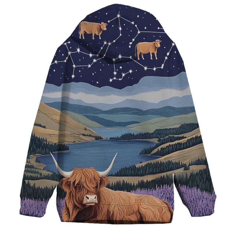 Heather Ridge With Highland Cow Constellations embroidered hoodies