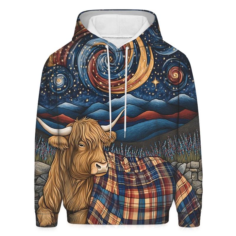 Galactic Tartan Blanket For A Highland Cow zip-up hoodies