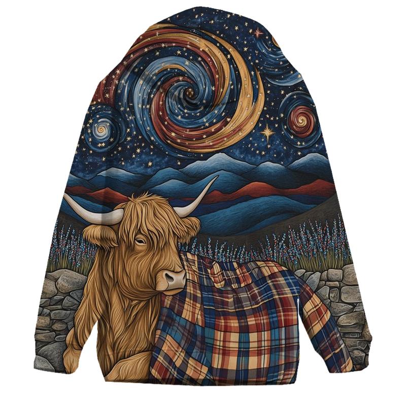 Galactic Tartan Blanket For A Highland Cow zip-up hoodies