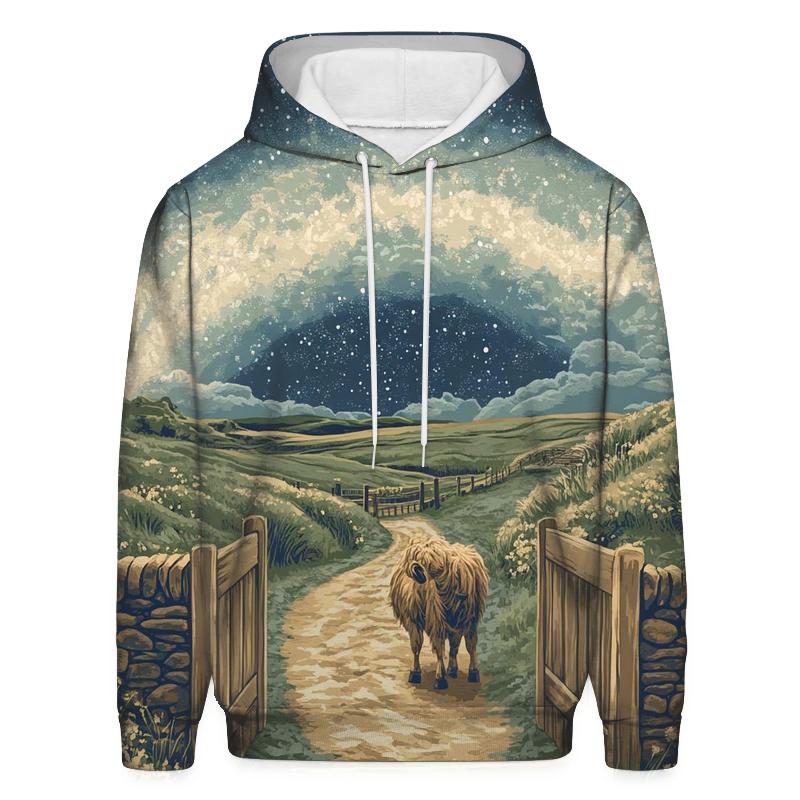 Highland Cow At The Milky Way Gate premium hoodies