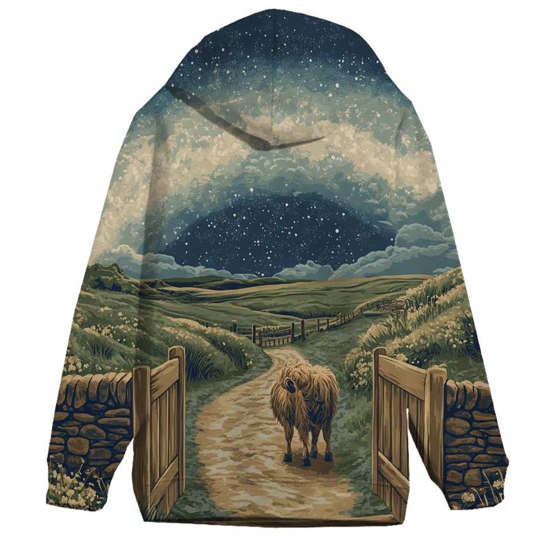 Highland Cow At The Milky Way Gate premium hoodies