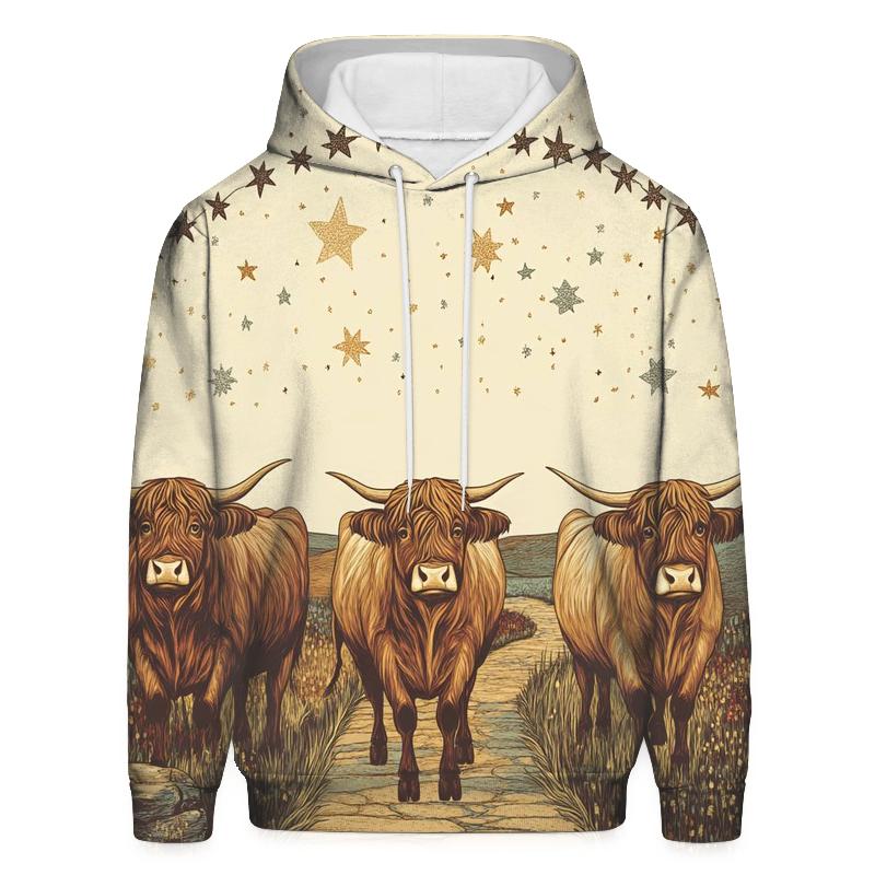 Highland Cow Caravan Under The Star Bridge premium hoodies