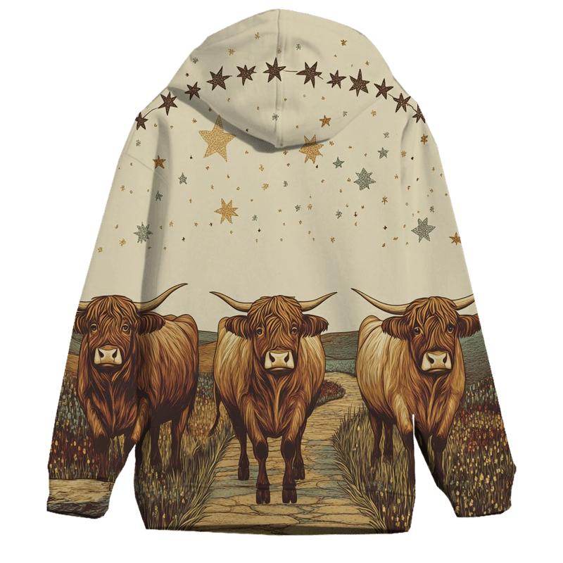 Highland Cow Caravan Under The Star Bridge premium hoodies