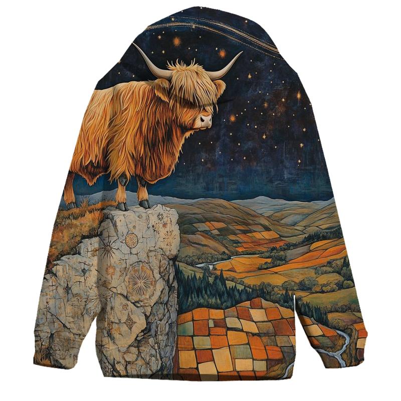 Highland Cow On The Comet Stone Outcrop zip-up hoodies