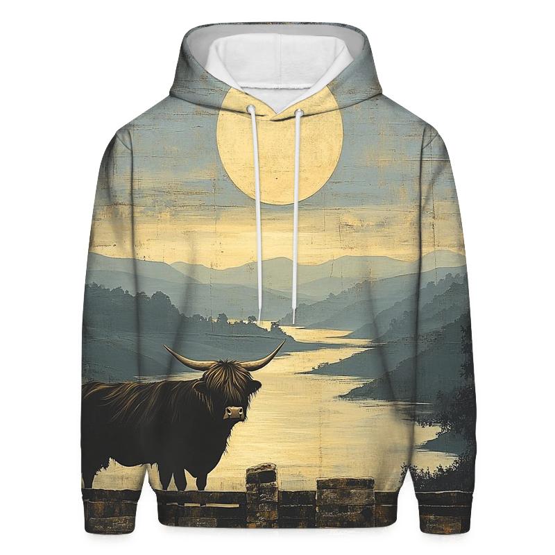 Highland Cow Dawn Eclipse Over The Glen hoodie styles