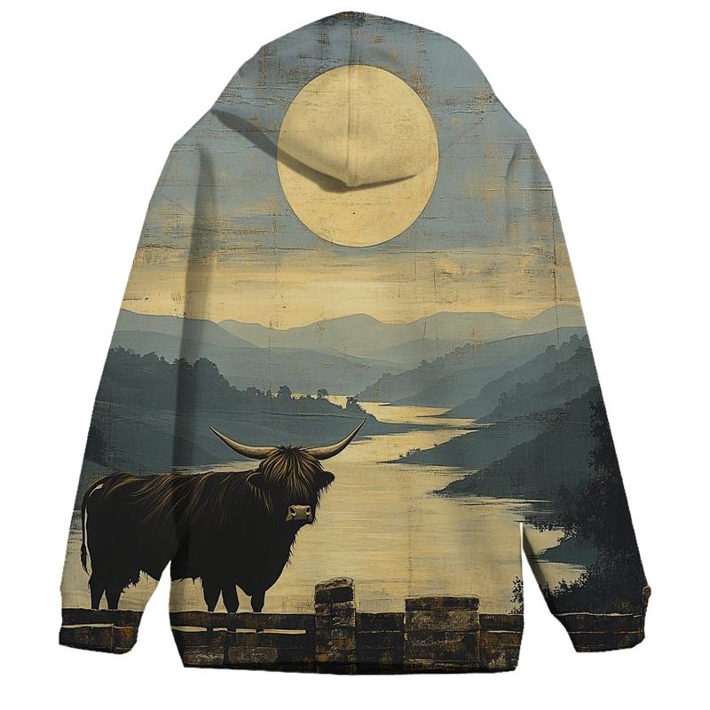 Highland Cow Dawn Eclipse Over The Glen hoodie styles