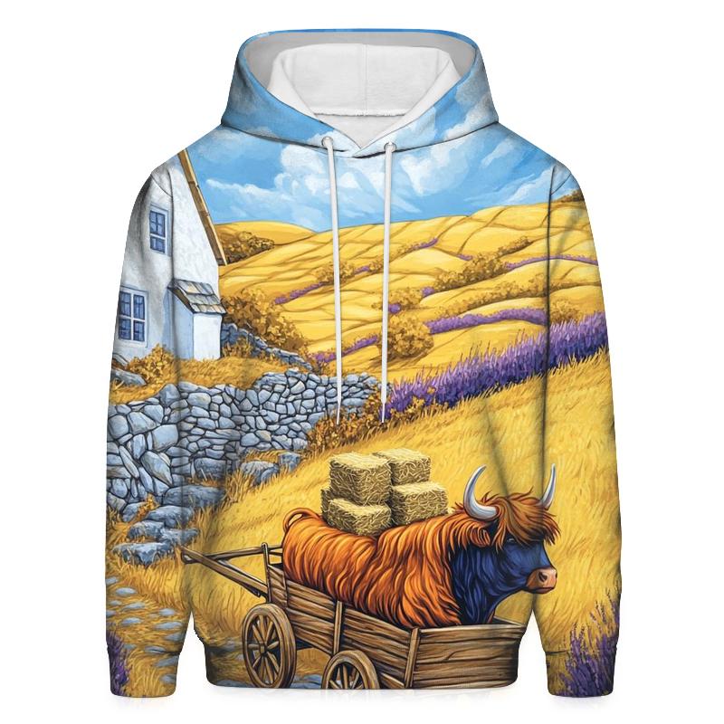 Highland Cow Harvest On The Golden Hill pullover hoodies