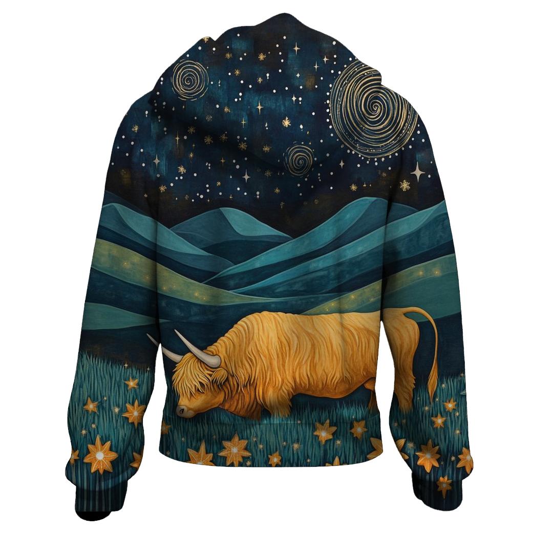 Celestial Pasture Highland Cow Edition zip-up hoodies