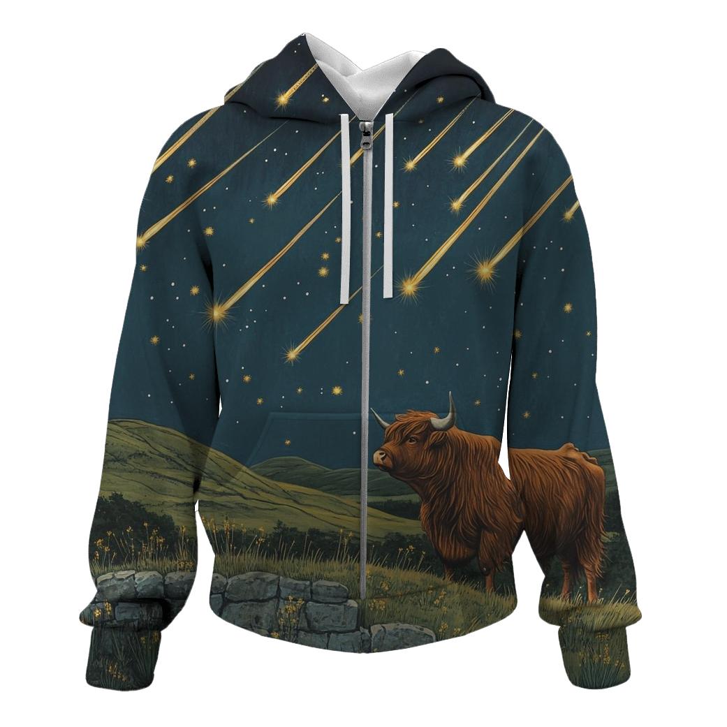 Highland Cow Shepherd Of The Shooting Stars embroidered hoodies