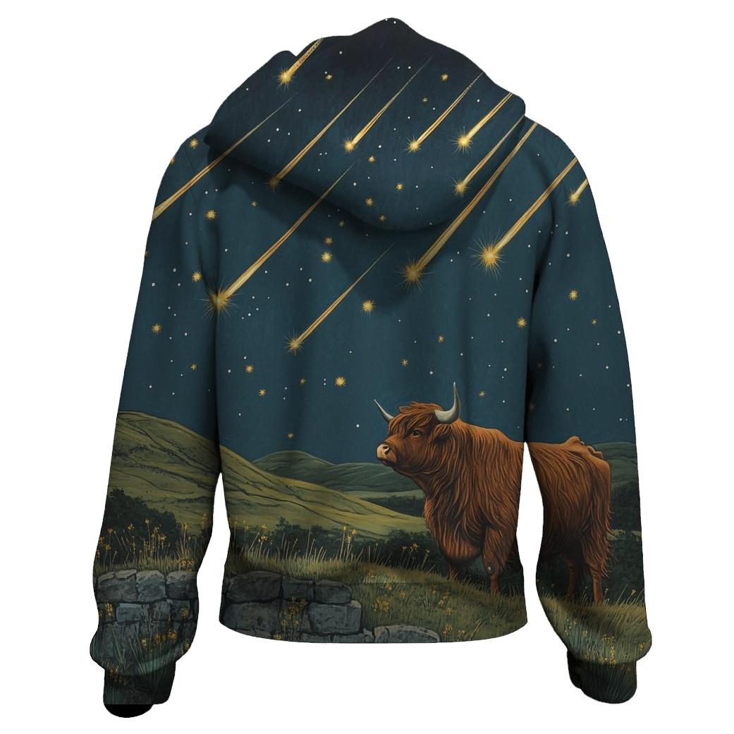 Highland Cow Shepherd Of The Shooting Stars embroidered hoodies