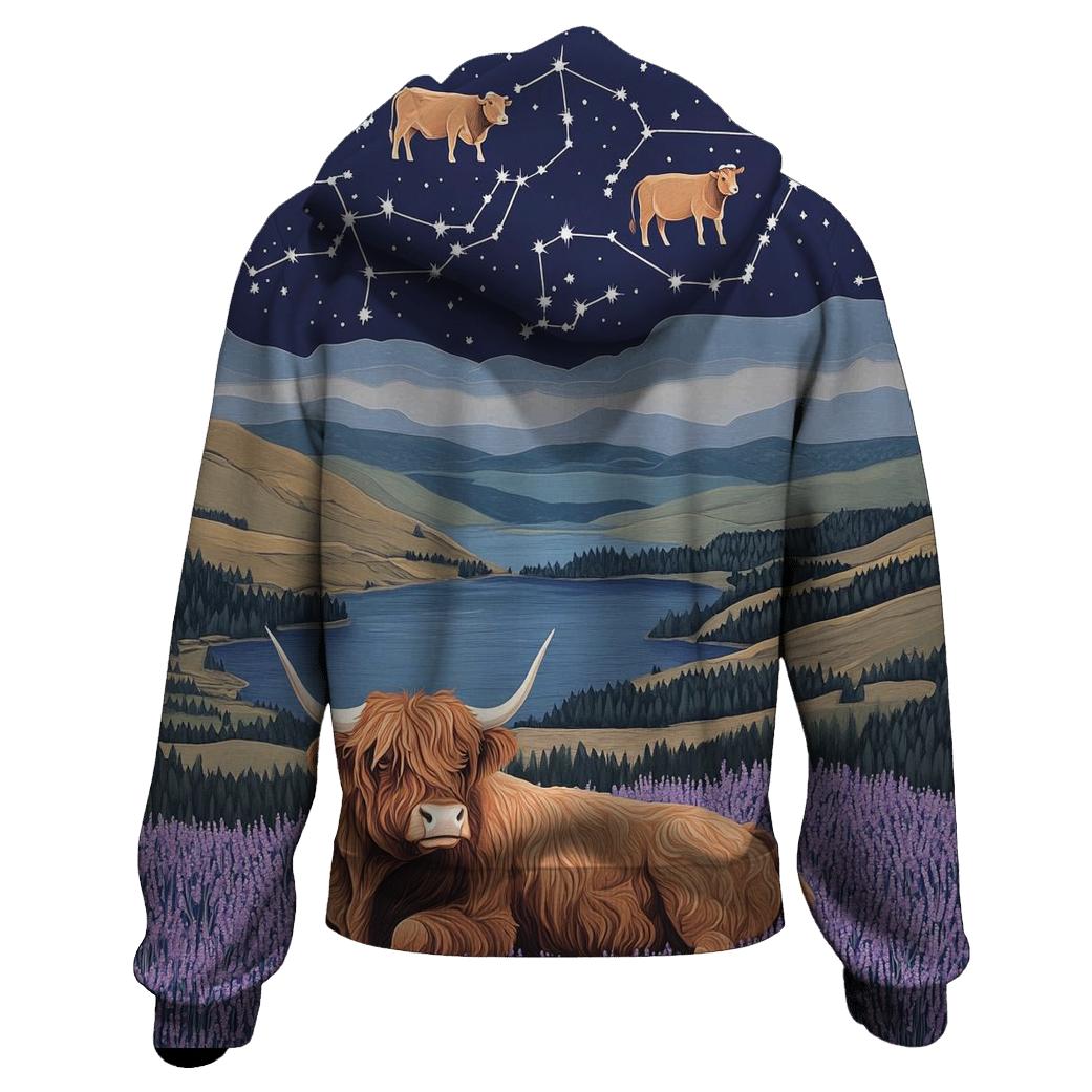 Heather Ridge With Highland Cow Constellations embroidered hoodies