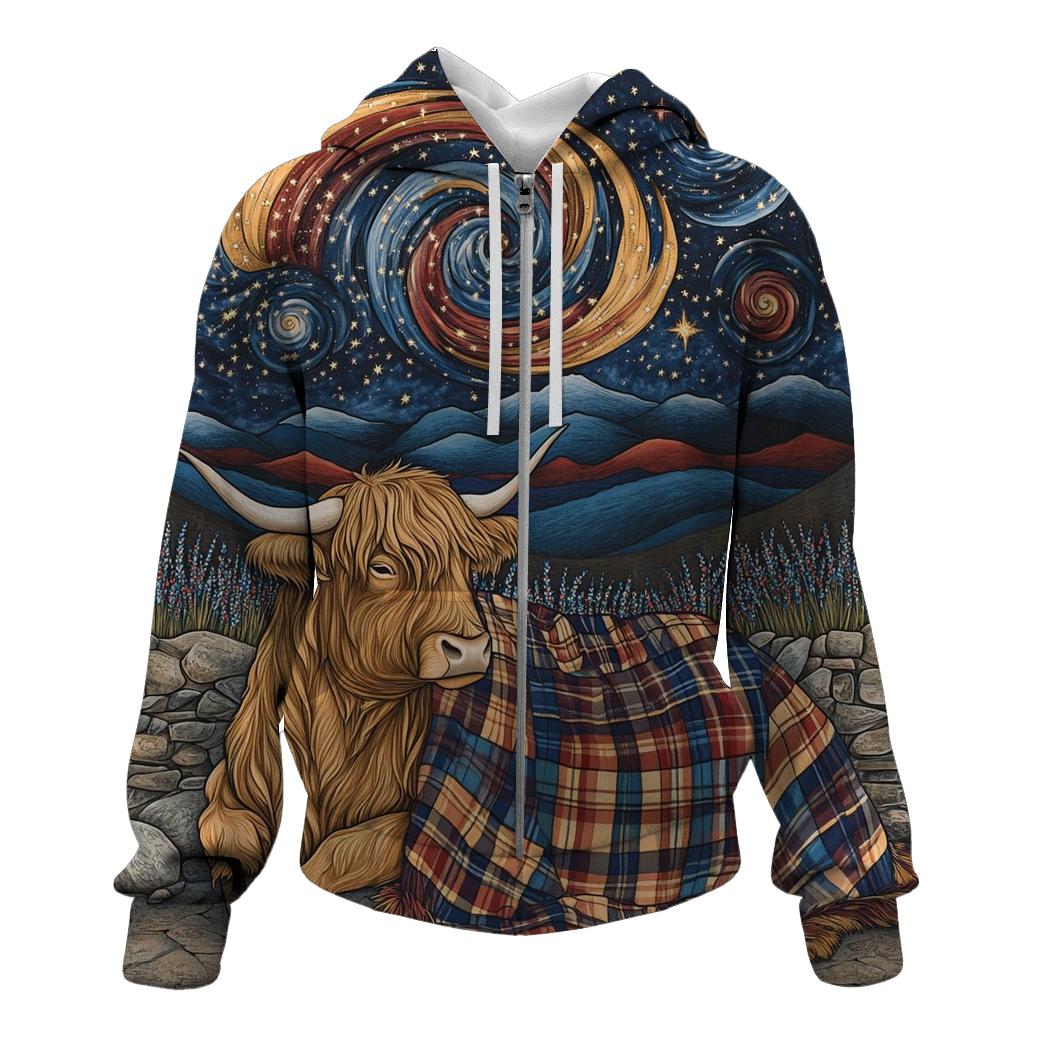 Galactic Tartan Blanket For A Highland Cow hoodie designs