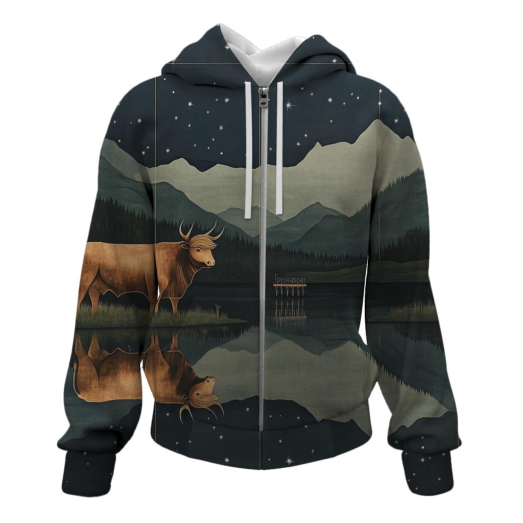 Highland Cow Reflections In The Star Loch hoodies fashion