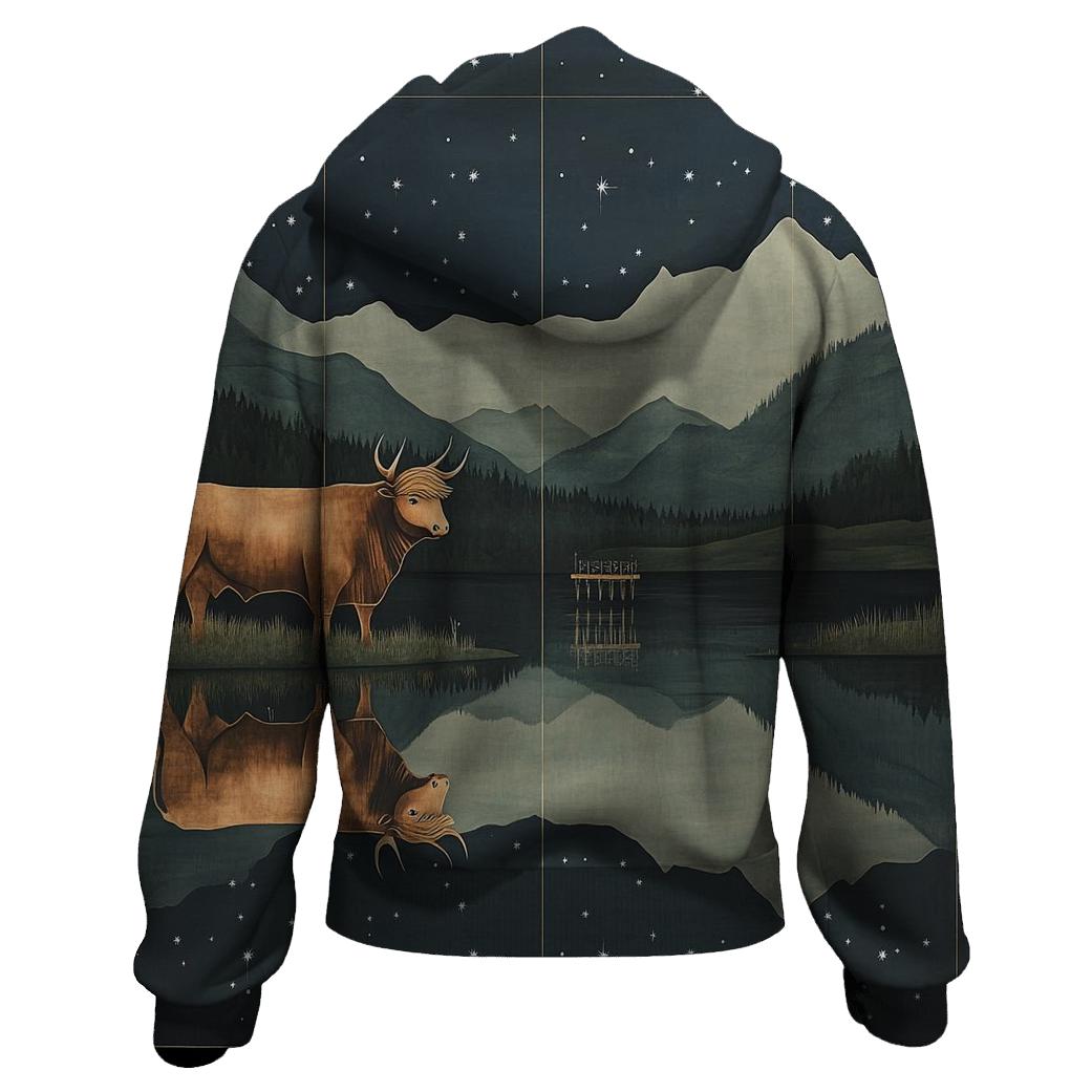 Highland Cow Reflections In The Star Loch hoodies fashion