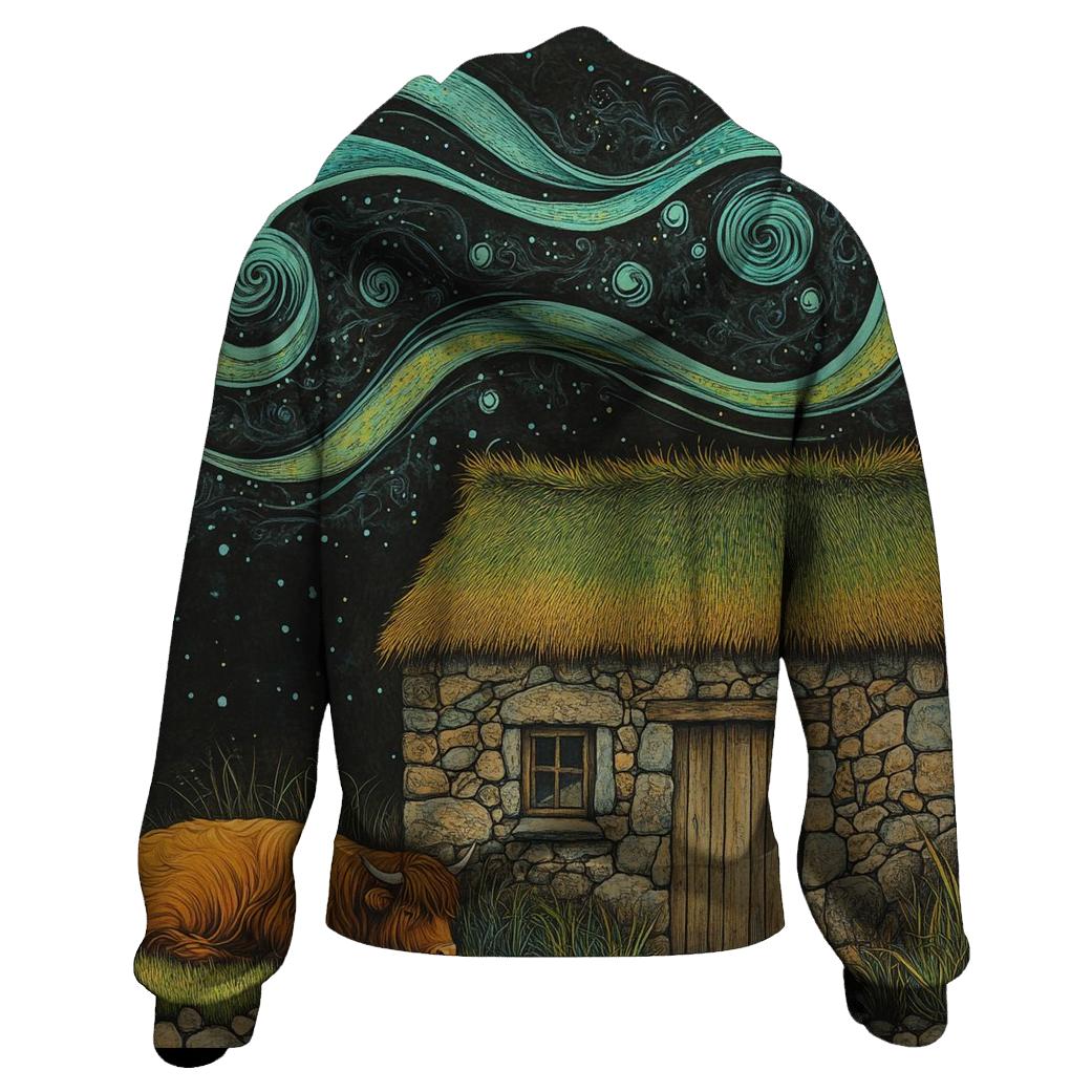 Solar Wind Over The Highland Cow Byre Roof lightweight hoodies