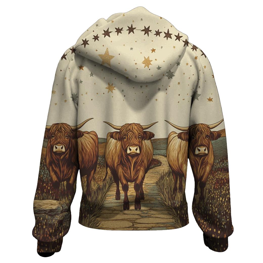 Highland Cow Caravan Under The Star Bridge embroidered hoodies