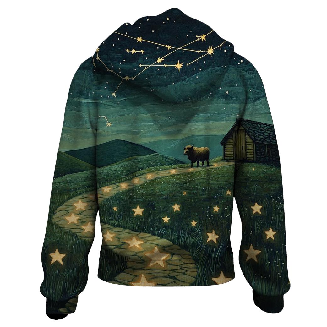 Star Map Trail To The Highland Cow Bothy printed hoodies