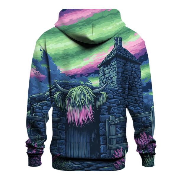 Aurora Dance Over The Rustic Highland Cow Byre designer hoodies
