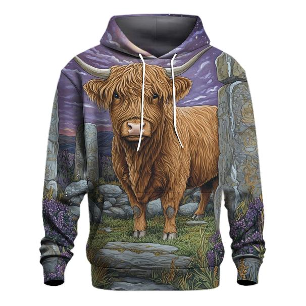 Stone Circle At Dusk With Highland Cow hoodie designs