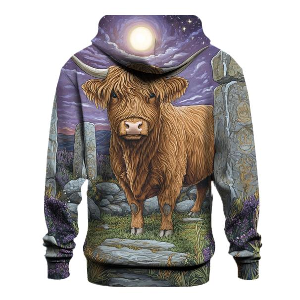 Stone Circle At Dusk With Highland Cow hoodie designs
