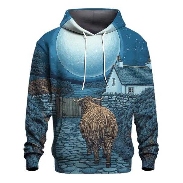 Moonlit Croft Path Highland Cow custom hoodies