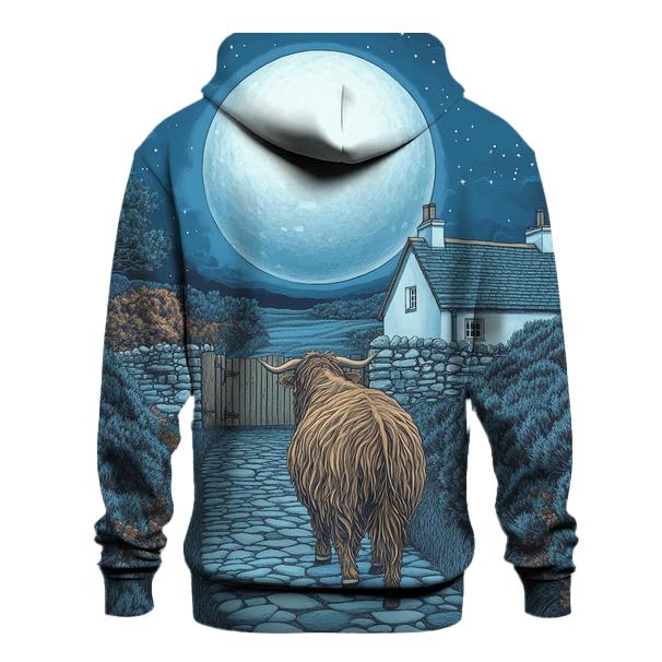 Moonlit Croft Path Highland Cow custom hoodies