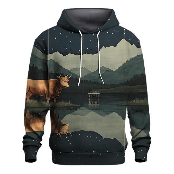 Highland Cow Reflections In The Star Loch designer hoodies