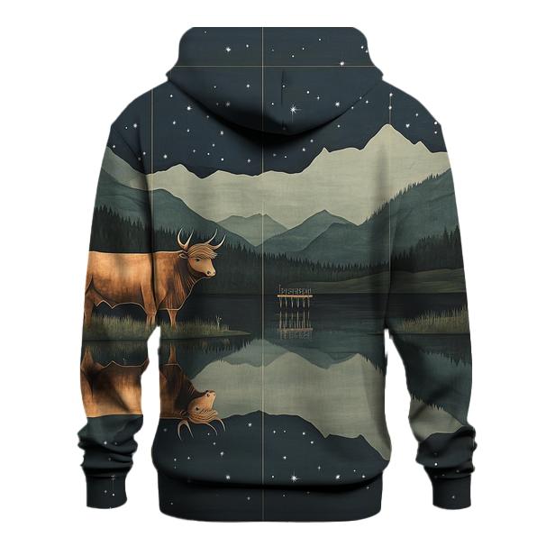 Highland Cow Reflections In The Star Loch designer hoodies