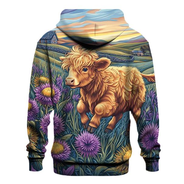 Highland Cow Among The Comet Thistles printed hoodies