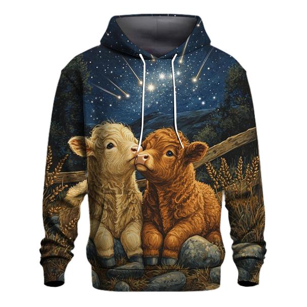 Meteor Shower Over Highland Cow Calves designer hoodies