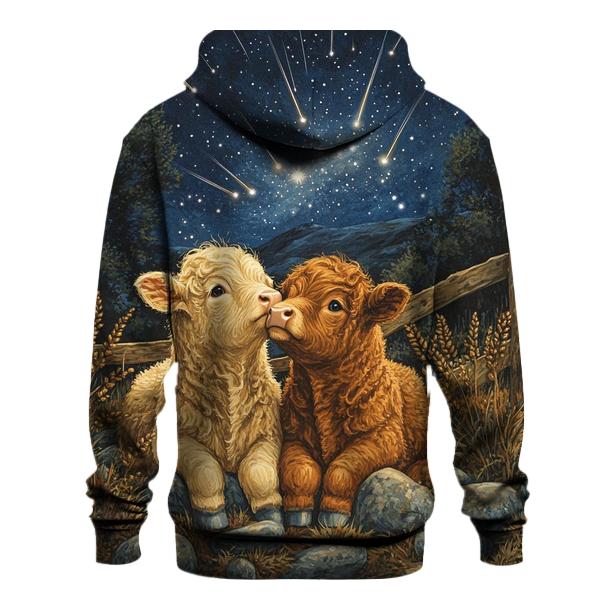Meteor Shower Over Highland Cow Calves designer hoodies