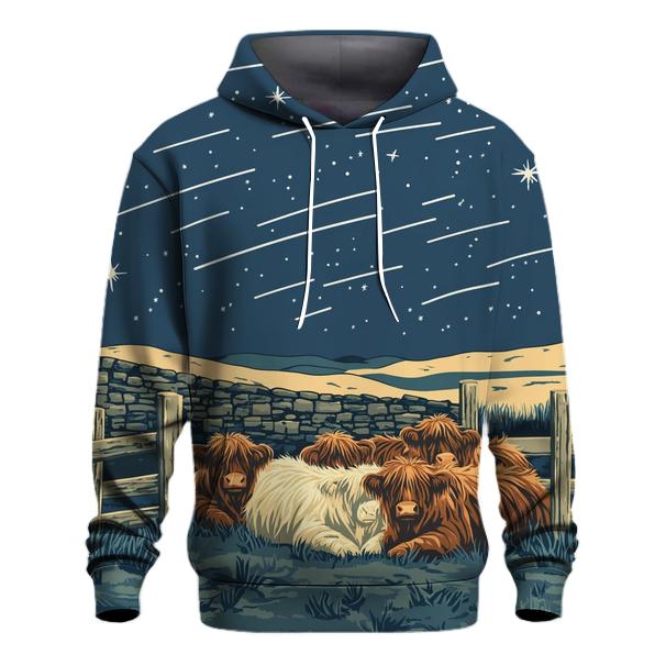 Satellite Trails Over The Highland Cow Fold hoodie trends