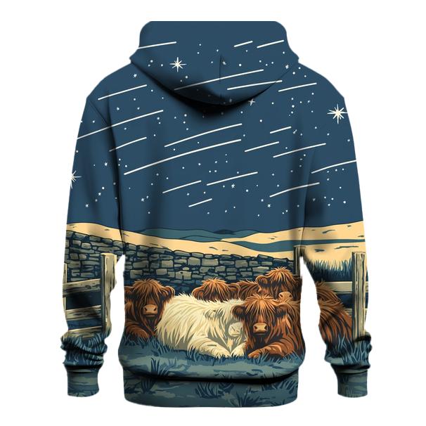 Satellite Trails Over The Highland Cow Fold hoodie trends