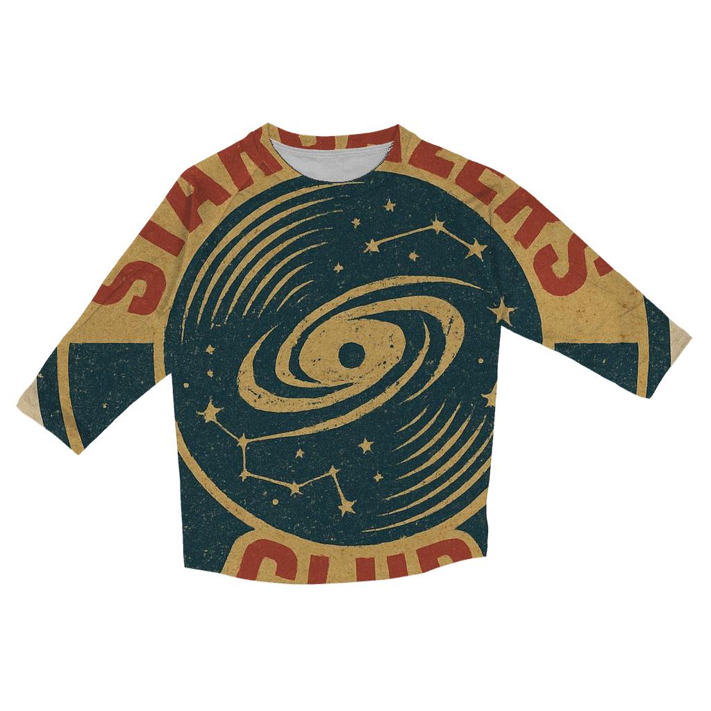 Distressed Vinyl Astronomy Club Badge printed three quarter sleeve shirts