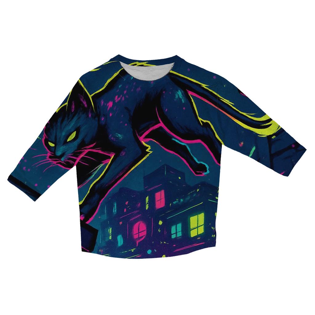 Neon Alley Parkour Cat With Prism Sparks trendy 3/4 sleeve tops