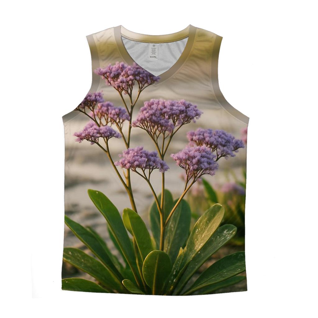 Salt Marsh Sea Lavender At Spring Tide graphic print tank tops