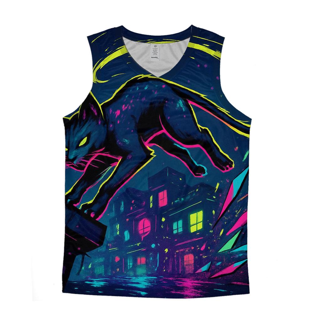 Neon Alley Parkour Cat With Prism Sparks personalized athletic tanks