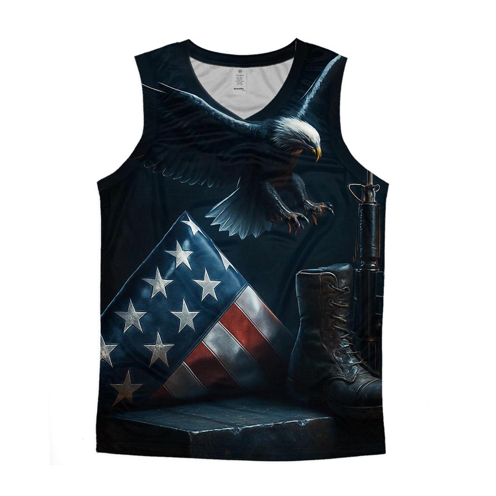 Steel Wings Over The Memorial Fold graphic print tank tops