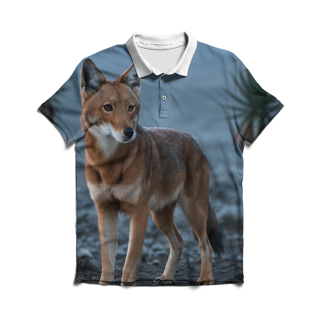 Ethiopian Wolf Among Giant Lobelias embroidered polo tops