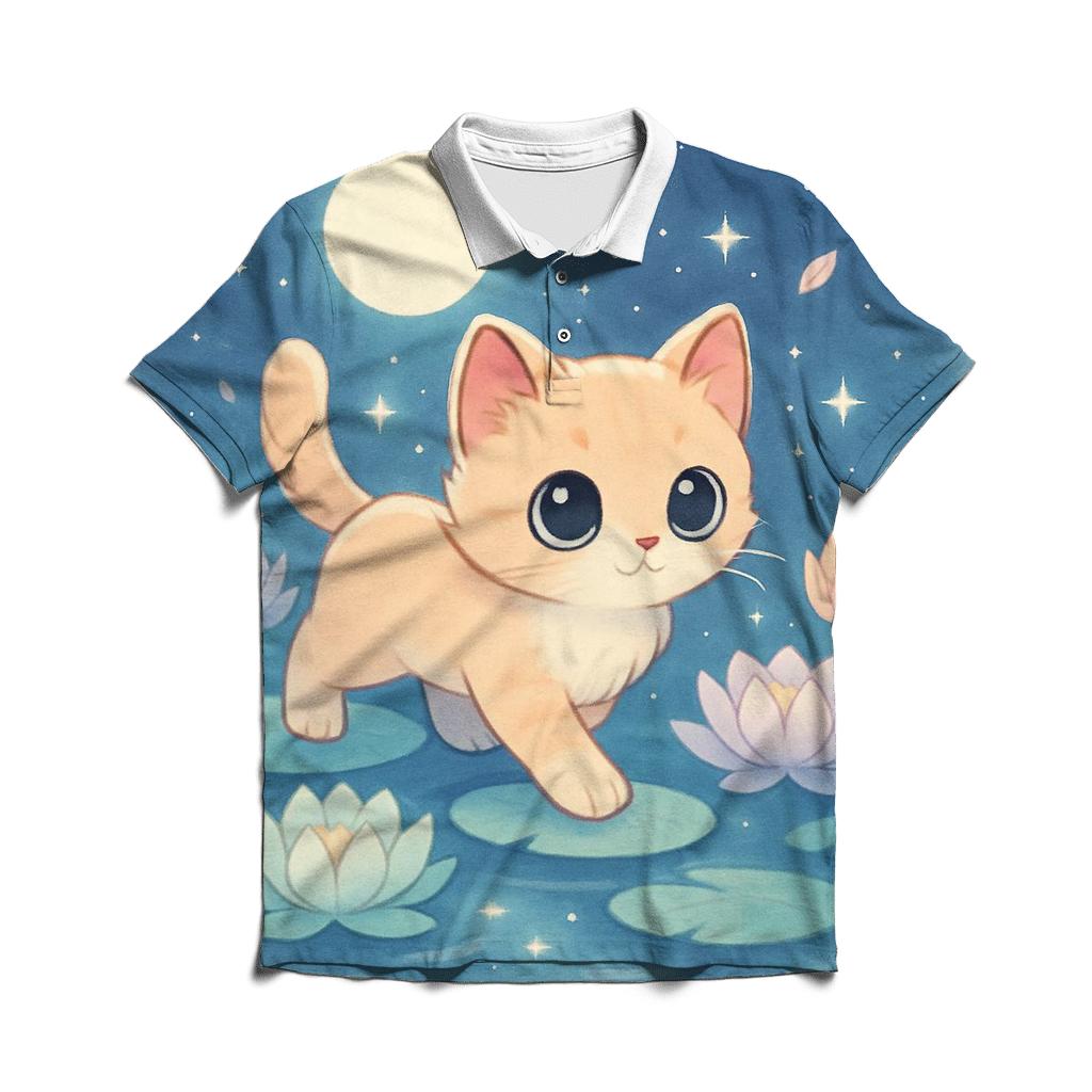 Moonlit Purrcelain Garden embroidered polo tops