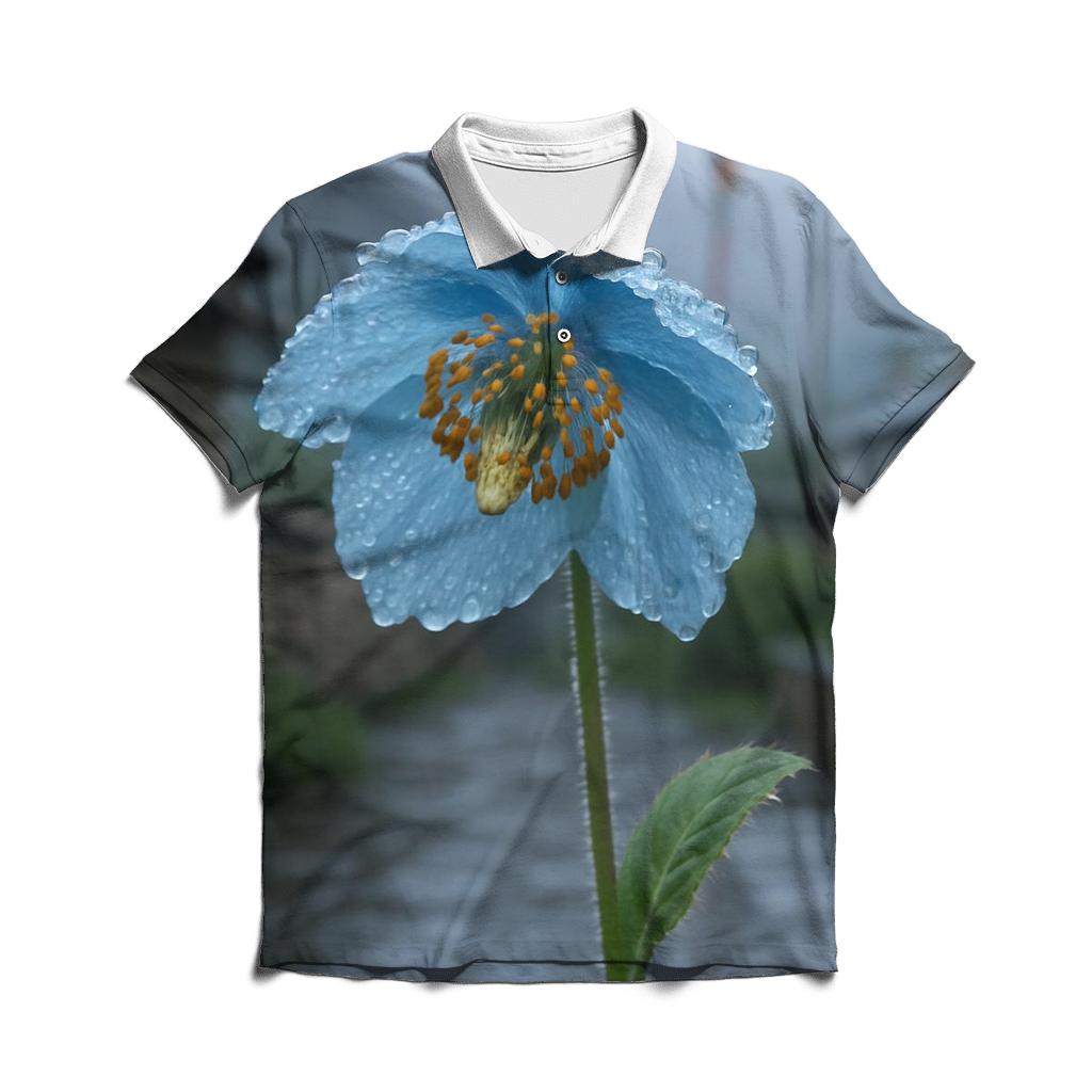 Blue Poppy In A Himalayan Monastery Garden After Rain designer slim fit polos