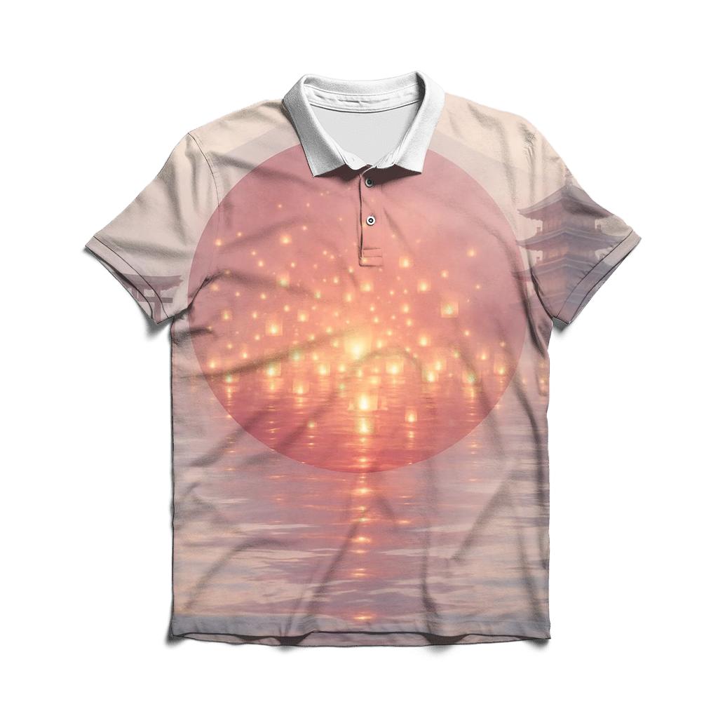 Rising Sun Over Water Lanterns Japan stylish collar polo tees