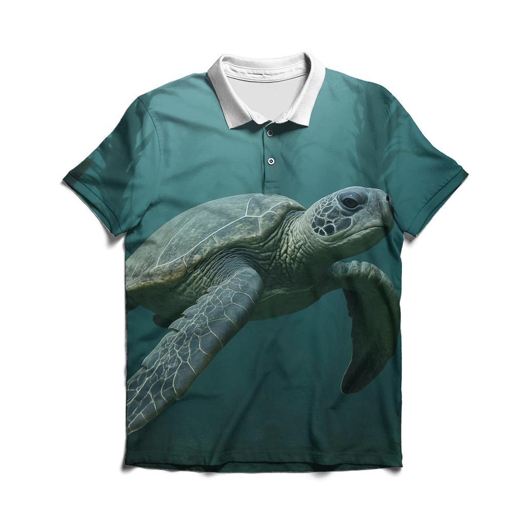 Kelp Curtain Glide Green Sea Turtle branded logo polo shirts