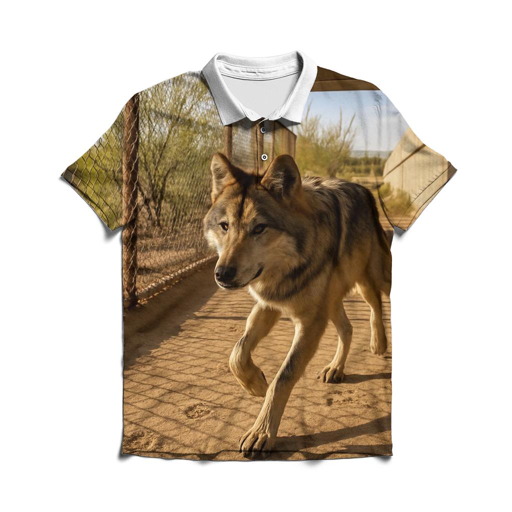 Mexican Gray Wolf At A Desert Wildlife Crossing custom polo shirts